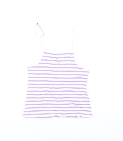 Marks and Spencer Girls Purple Striped Cotton Basic Tank Size 3-4 Years Square Neck Pullover
