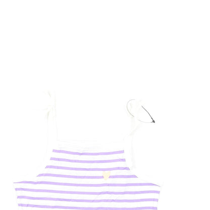 Marks and Spencer Girls Purple Striped Cotton Basic Tank Size 3-4 Years Square Neck Pullover