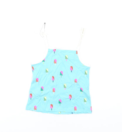 Marks and Spencer Girls Blue Geometric Cotton Basic Tank Size 2-3 Years Square Neck Pullover