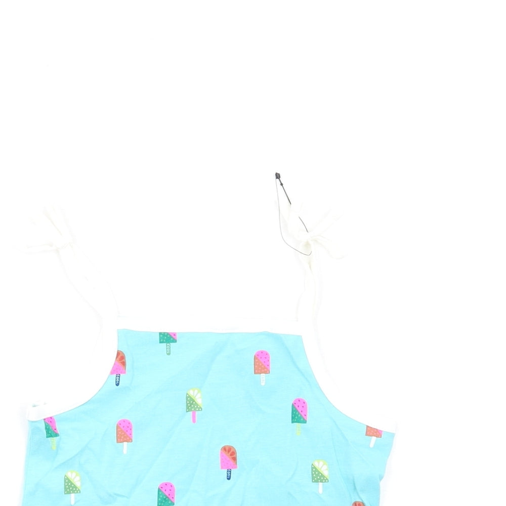 Marks and Spencer Girls Blue Geometric Cotton Basic Tank Size 2-3 Years Square Neck Pullover