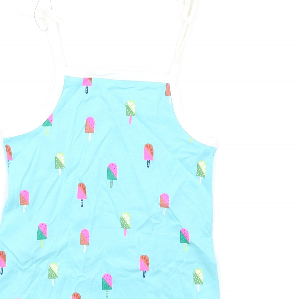 Marks and Spencer Girls Blue Geometric Cotton Basic Tank Size 2-3 Years Square Neck Pullover
