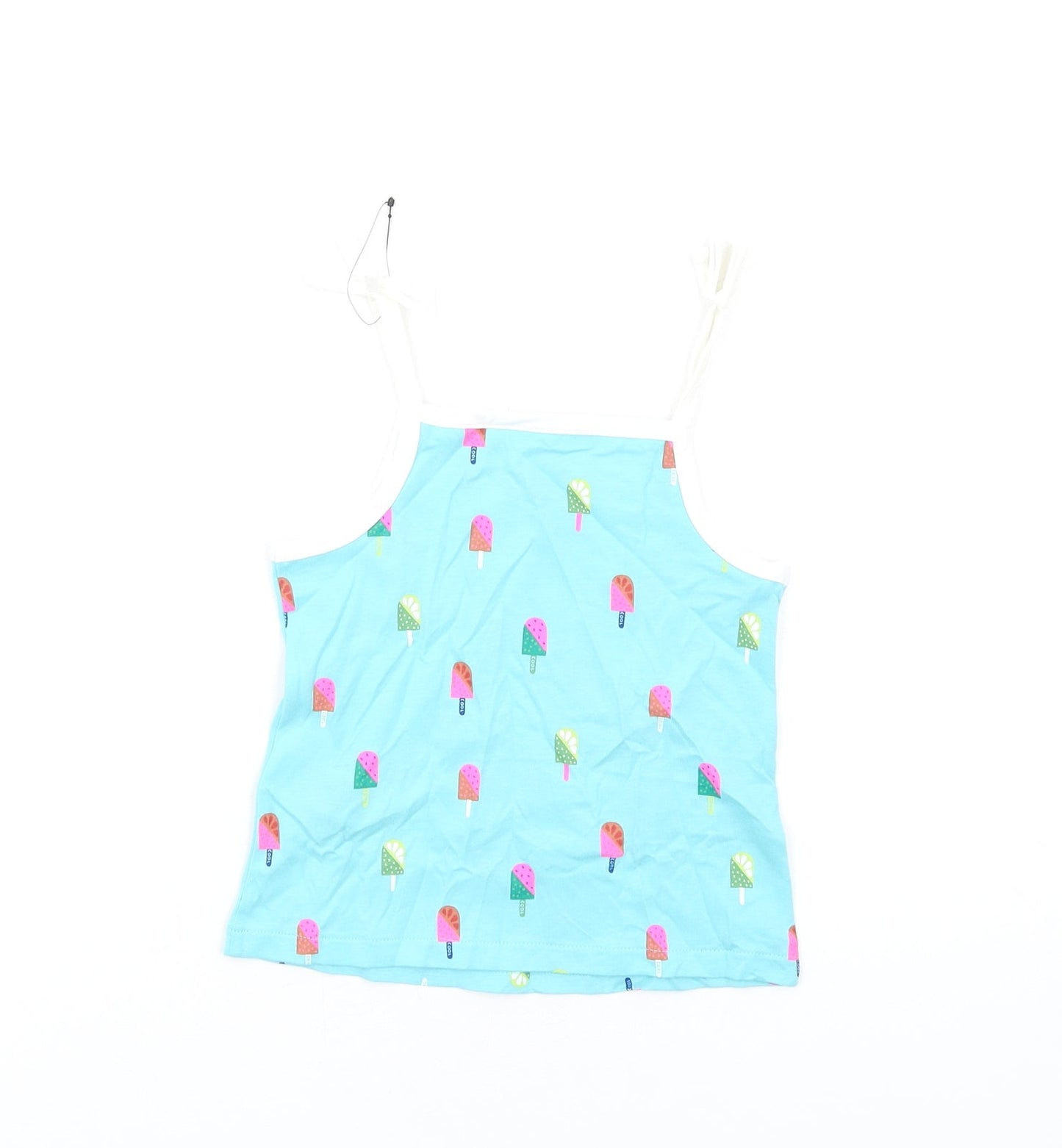 Marks and Spencer Girls Blue Geometric Cotton Basic Tank Size 2-3 Years Square Neck Pullover