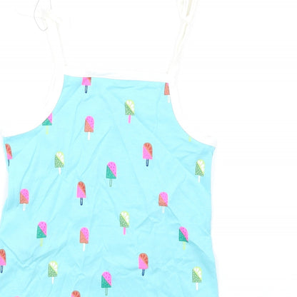 Marks and Spencer Girls Blue Geometric Cotton Basic Tank Size 2-3 Years Square Neck Pullover