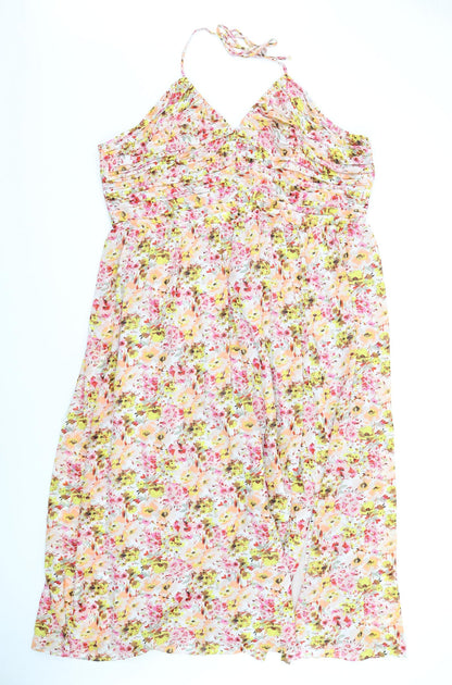 Marks and Spencer Womens Multicoloured Floral Polyester A-Line Size 22 Halter Zip
