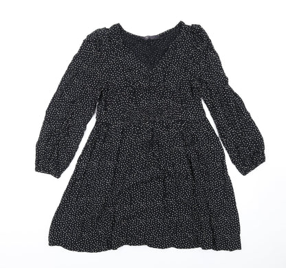 Marks and Spencer Womens Black Polka Dot Viscose Trapeze & Swing Size 14 V-Neck Pullover