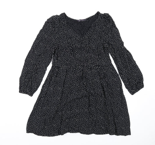 Marks and Spencer Womens Black Polka Dot Viscose Trapeze & Swing Size 14 V-Neck Pullover