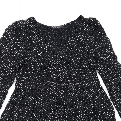 Marks and Spencer Womens Black Polka Dot Viscose Trapeze & Swing Size 14 V-Neck Pullover