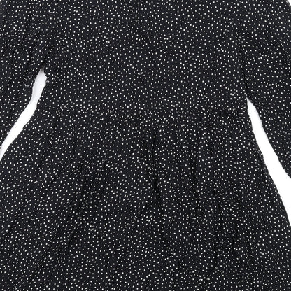 Marks and Spencer Womens Black Polka Dot Viscose Trapeze & Swing Size 14 V-Neck Pullover