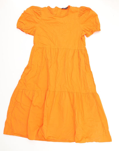 Marks and Spencer Womens Orange Cotton Ball Gown Size 14 Round Neck Button