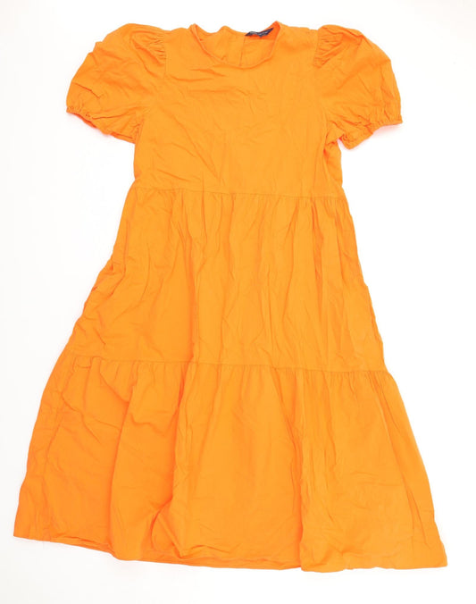 Marks and Spencer Womens Orange Cotton Ball Gown Size 14 Round Neck Button