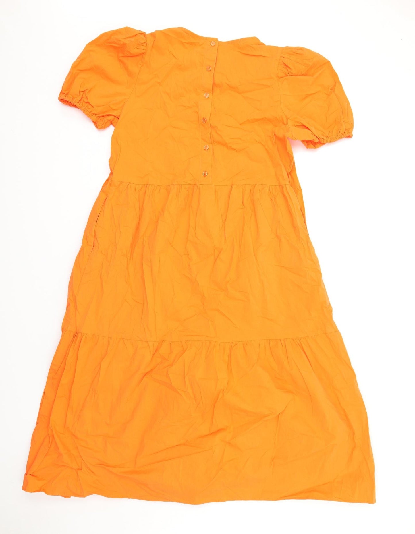 Marks and Spencer Womens Orange Cotton Ball Gown Size 14 Round Neck Button