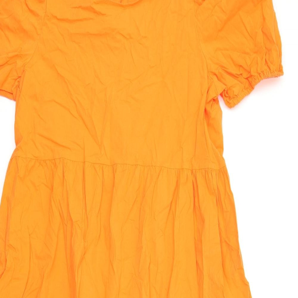 Marks and Spencer Womens Orange Cotton Ball Gown Size 14 Round Neck Button