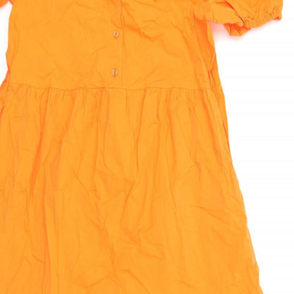 Marks and Spencer Womens Orange Cotton Ball Gown Size 14 Round Neck Button