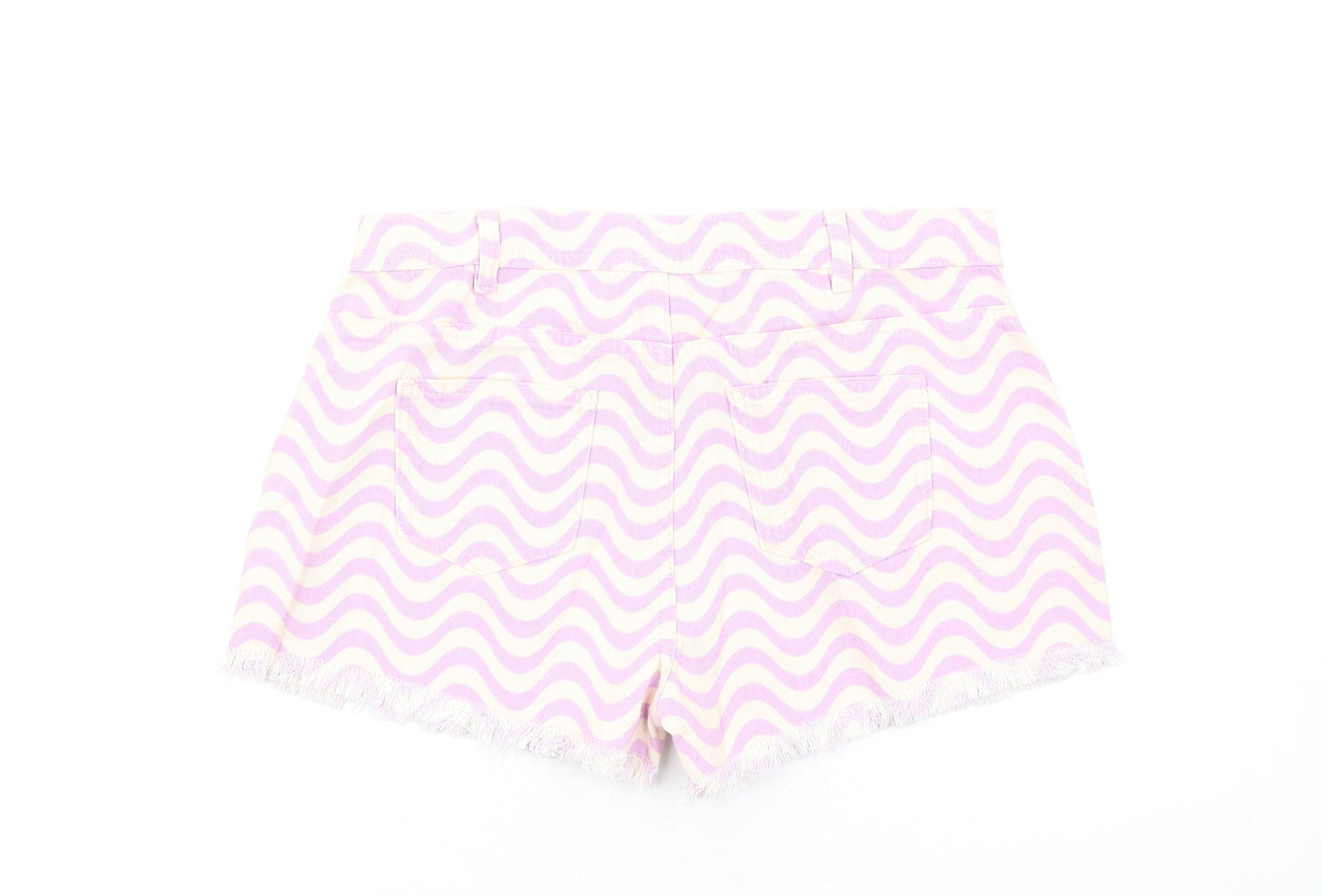 Marks and Spencer Girls Purple Geometric Cotton Cut-Off Shorts Size 15-16 Years Regular Zip
