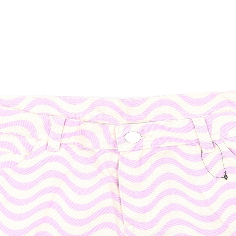 Marks and Spencer Girls Purple Geometric Cotton Cut-Off Shorts Size 15-16 Years Regular Zip