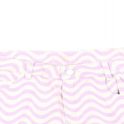 Marks and Spencer Girls Purple Geometric Cotton Cut-Off Shorts Size 15-16 Years Regular Zip