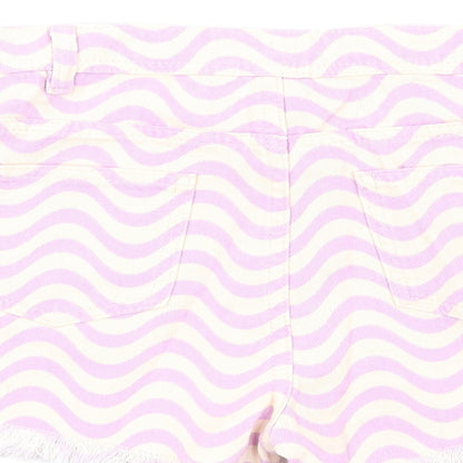 Marks and Spencer Girls Purple Geometric Cotton Cut-Off Shorts Size 15-16 Years Regular Zip