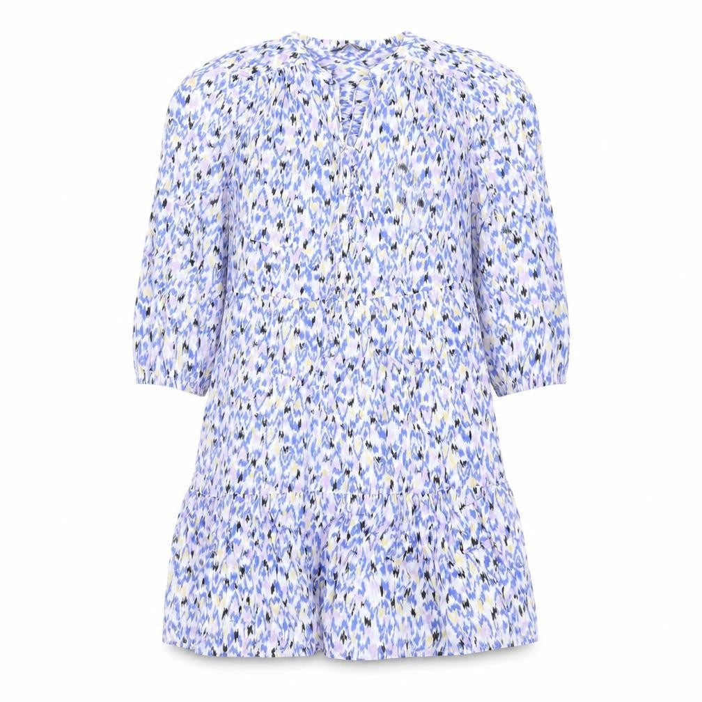 Marks and Spencer Womens Blue Geometric Cotton Trapeze & Swing Size 10 V-Neck Button