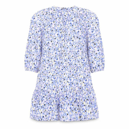 Marks and Spencer Womens Blue Geometric Cotton Trapeze & Swing Size 10 V-Neck Button