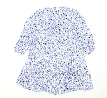 Marks and Spencer Womens Blue Geometric Cotton Trapeze & Swing Size 10 V-Neck Button