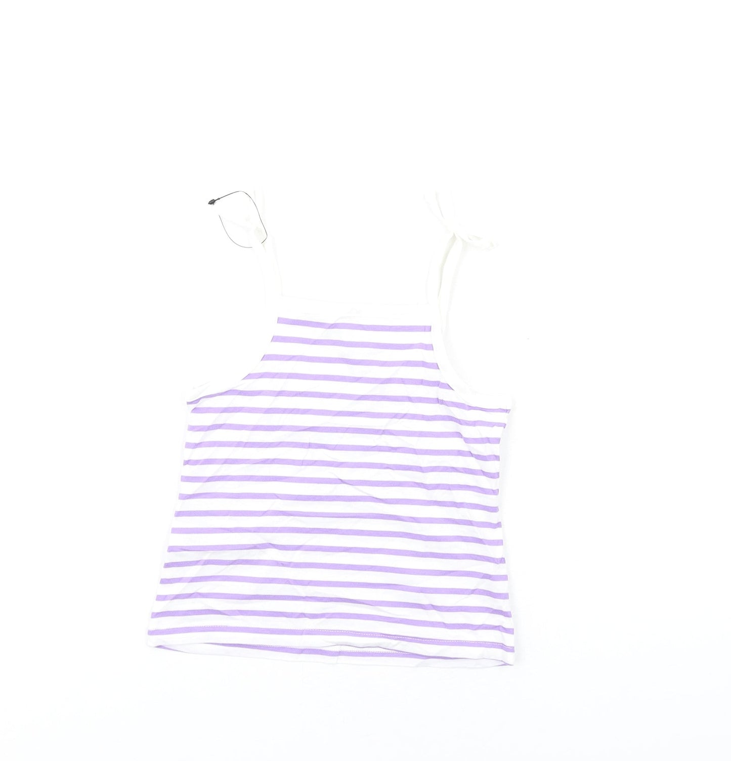 Marks and Spencer Girls Purple Striped Cotton Basic Tank Size 2-3 Years Square Neck Pullover