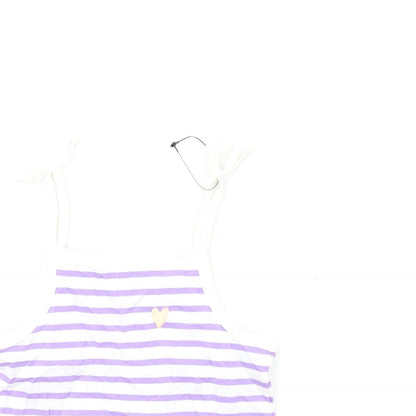 Marks and Spencer Girls Purple Striped Cotton Basic Tank Size 2-3 Years Square Neck Pullover