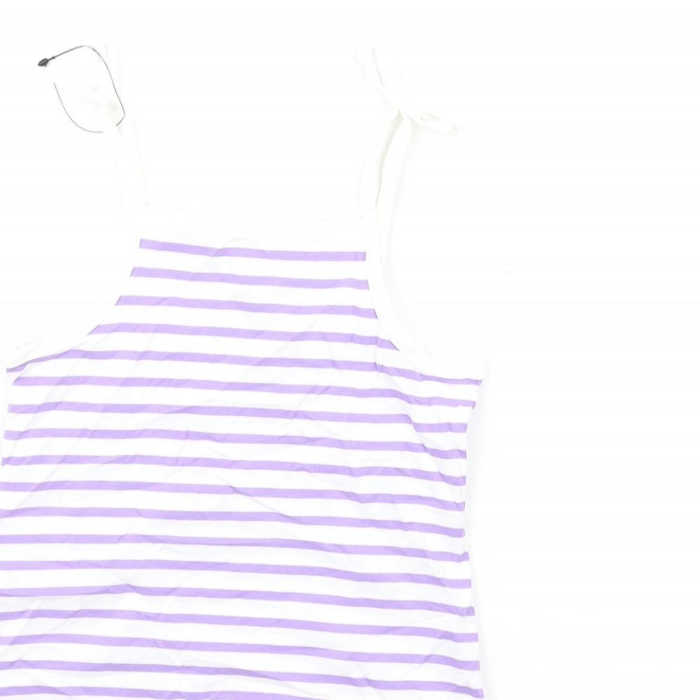 Marks and Spencer Girls Purple Striped Cotton Basic Tank Size 2-3 Years Square Neck Pullover