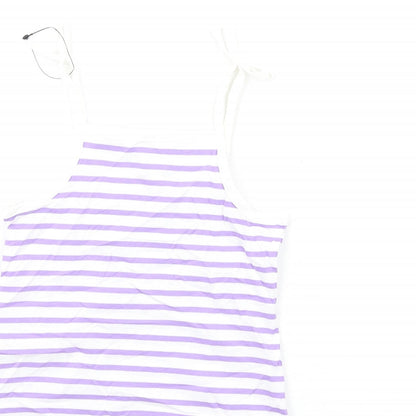 Marks and Spencer Girls Purple Striped Cotton Basic Tank Size 2-3 Years Square Neck Pullover