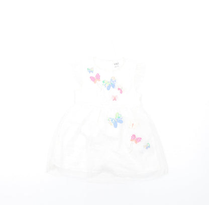 Marks and Spencer Girls White PLA Fibre Tutu Dress Size 18-24 Months Round Neck Button