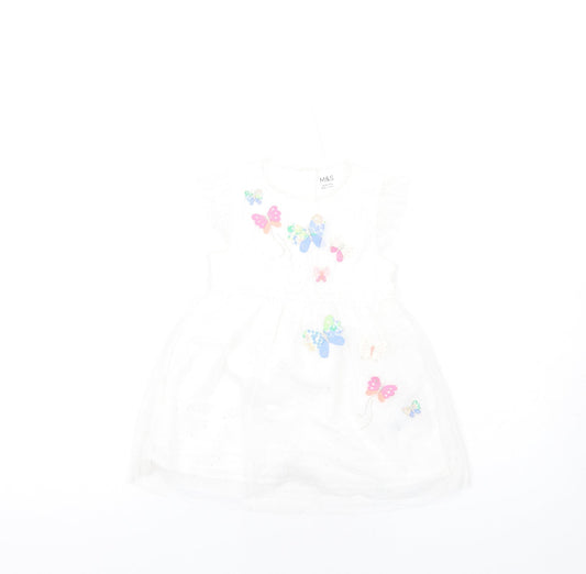 Marks and Spencer Girls White PLA Fibre Tutu Dress Size 18-24 Months Round Neck Button