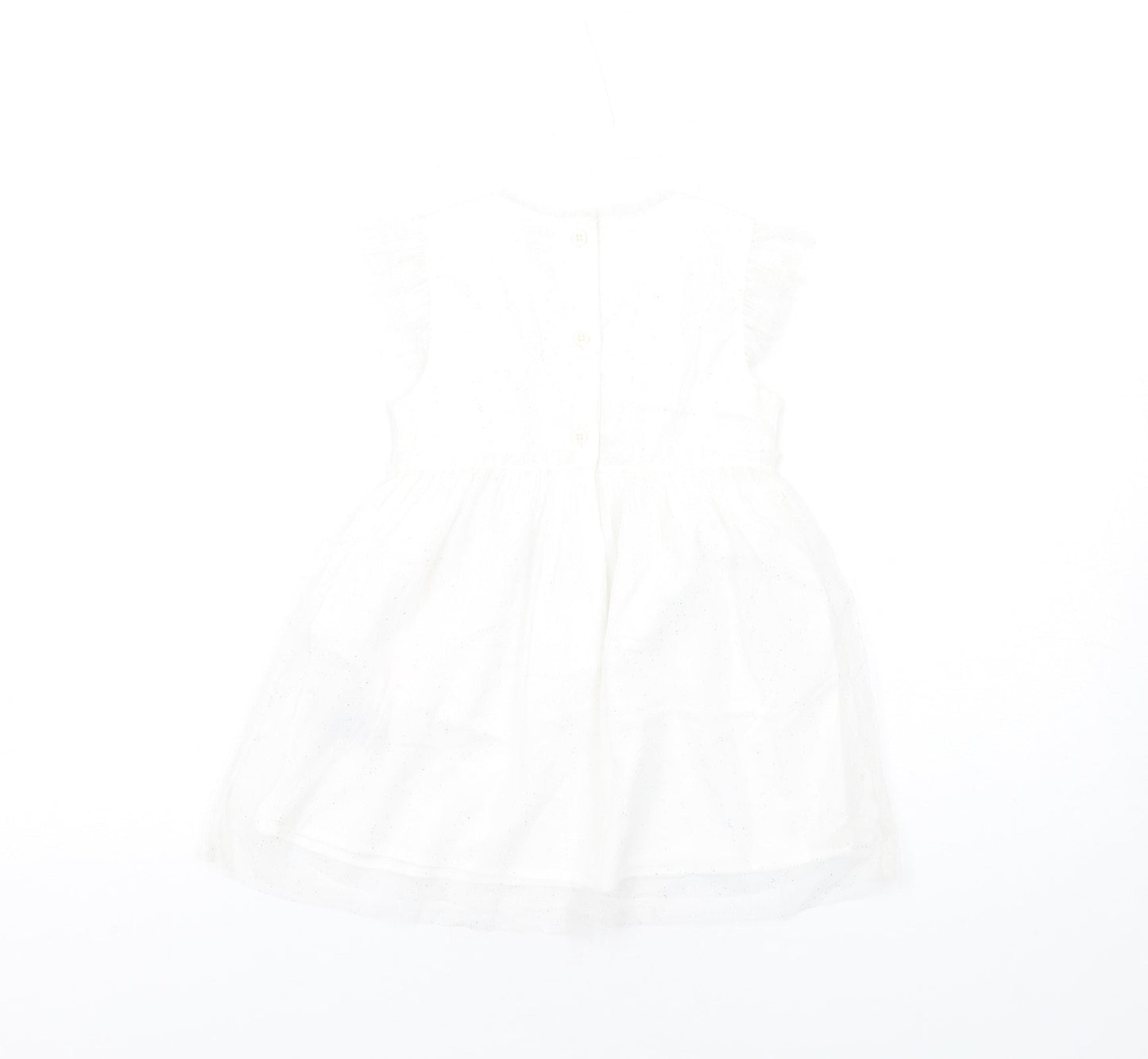 Marks and Spencer Girls White PLA Fibre Tutu Dress Size 18-24 Months Round Neck Button