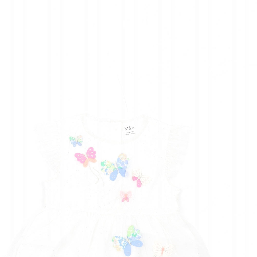 Marks and Spencer Girls White PLA Fibre Tutu Dress Size 18-24 Months Round Neck Button