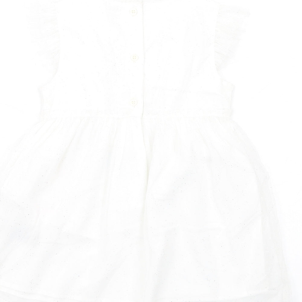 Marks and Spencer Girls White PLA Fibre Tutu Dress Size 18-24 Months Round Neck Button