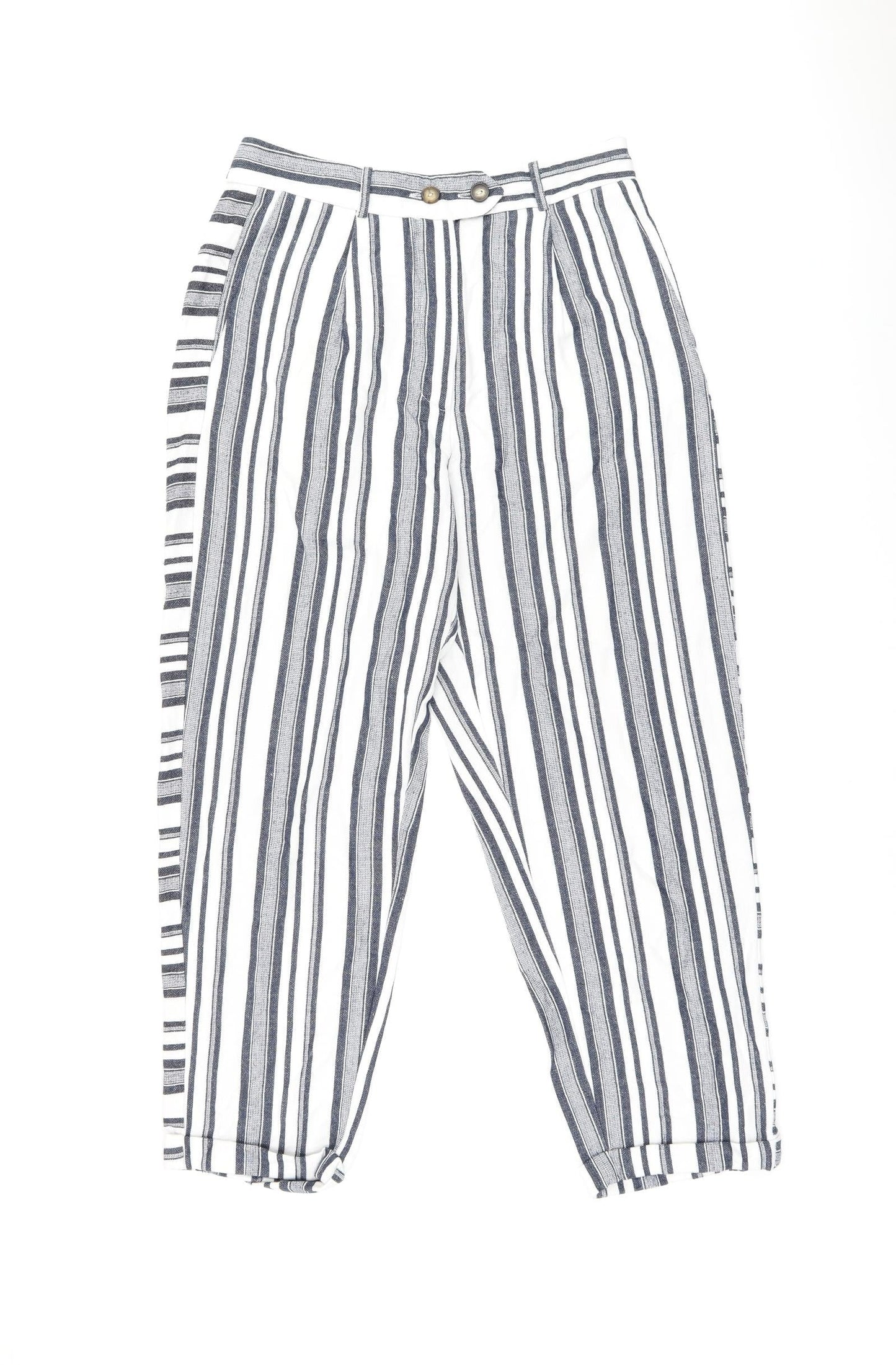 Topshop Womens White Striped Polyester Trousers Size 12 L25 in Regular Zip