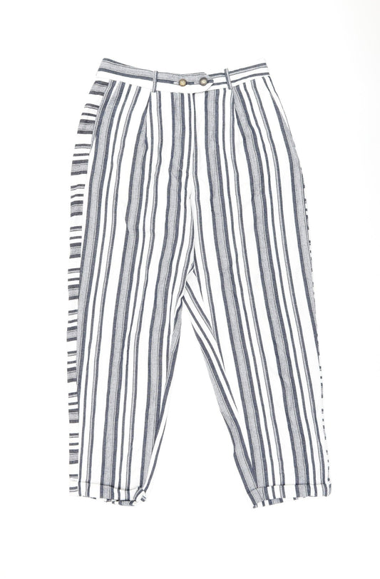 Topshop Womens White Striped Polyester Trousers Size 12 L25 in Regular Zip