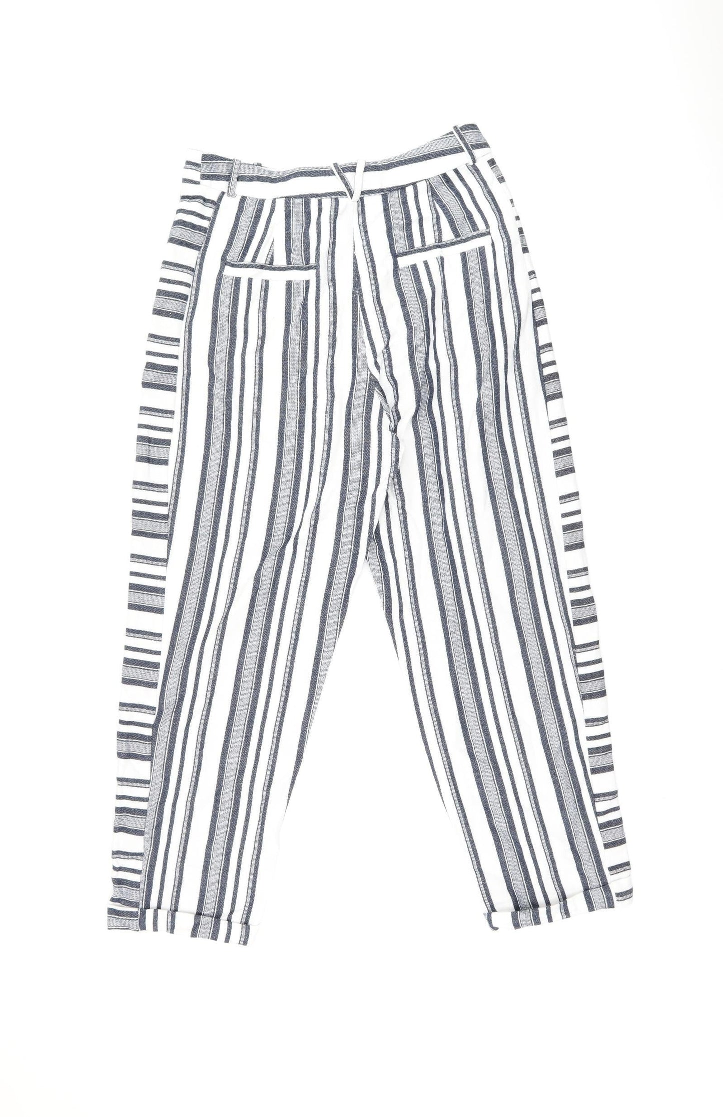Topshop Womens White Striped Polyester Trousers Size 12 L25 in Regular Zip