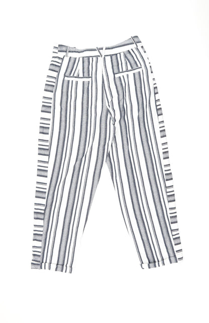 Topshop Womens White Striped Polyester Trousers Size 12 L25 in Regular Zip