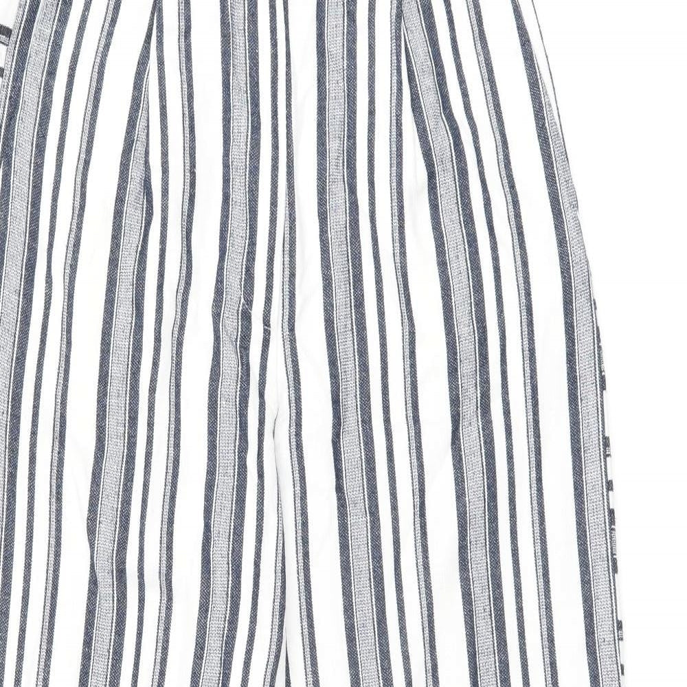 Topshop Womens White Striped Polyester Trousers Size 12 L25 in Regular Zip