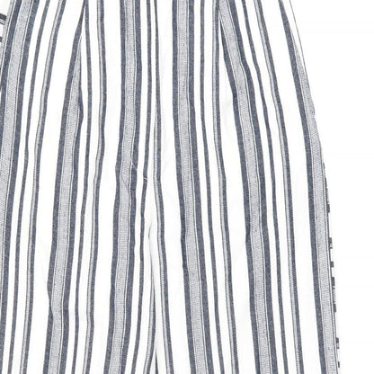 Topshop Womens White Striped Polyester Trousers Size 12 L25 in Regular Zip