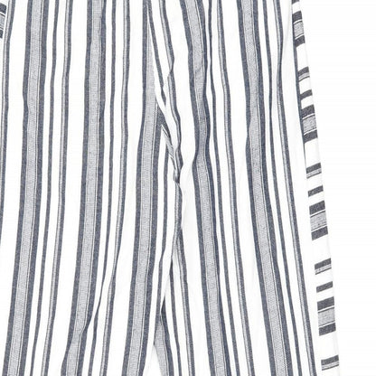 Topshop Womens White Striped Polyester Trousers Size 12 L25 in Regular Zip