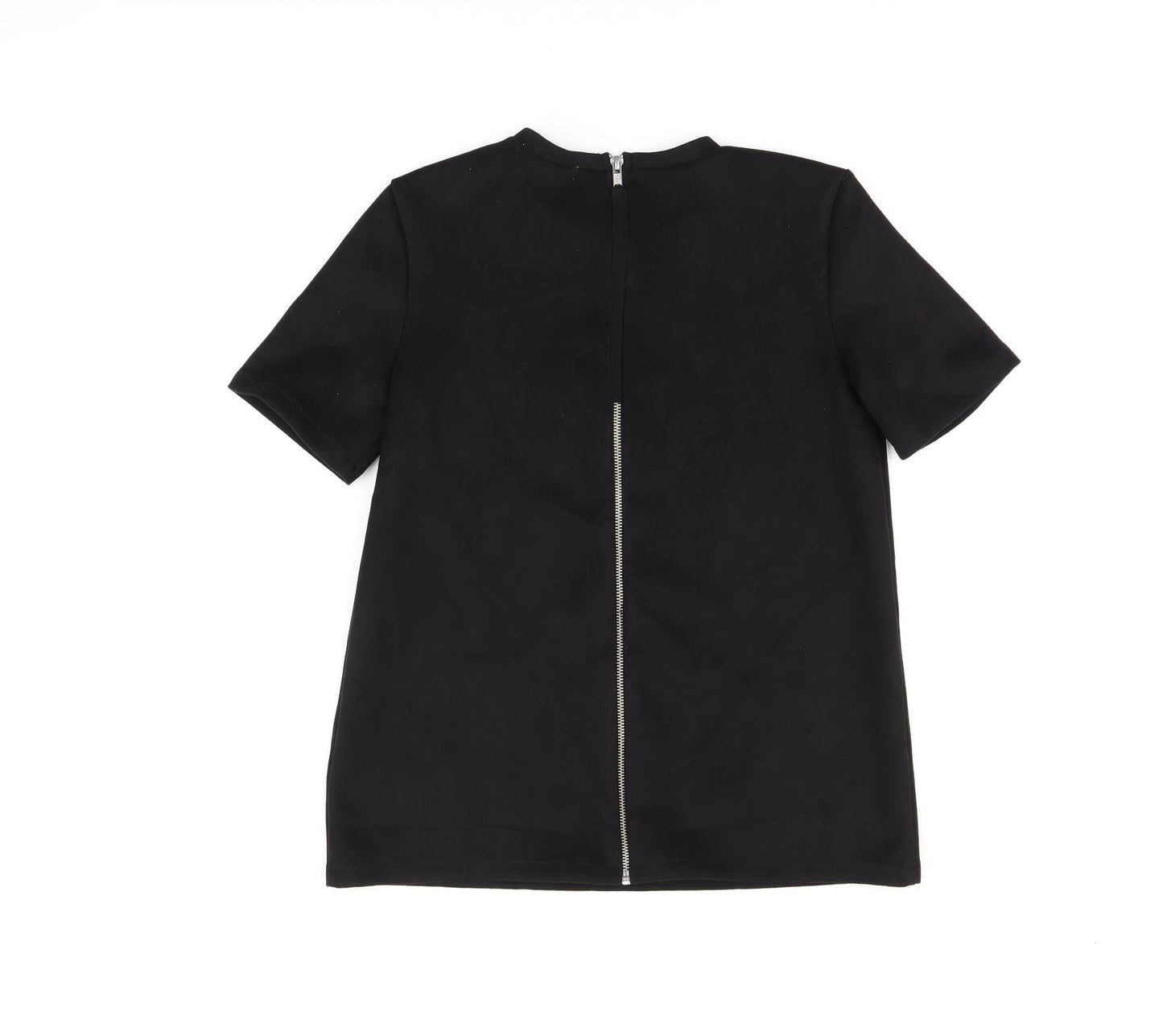 Womens UK Size S Zara Black Basic T-Shirt