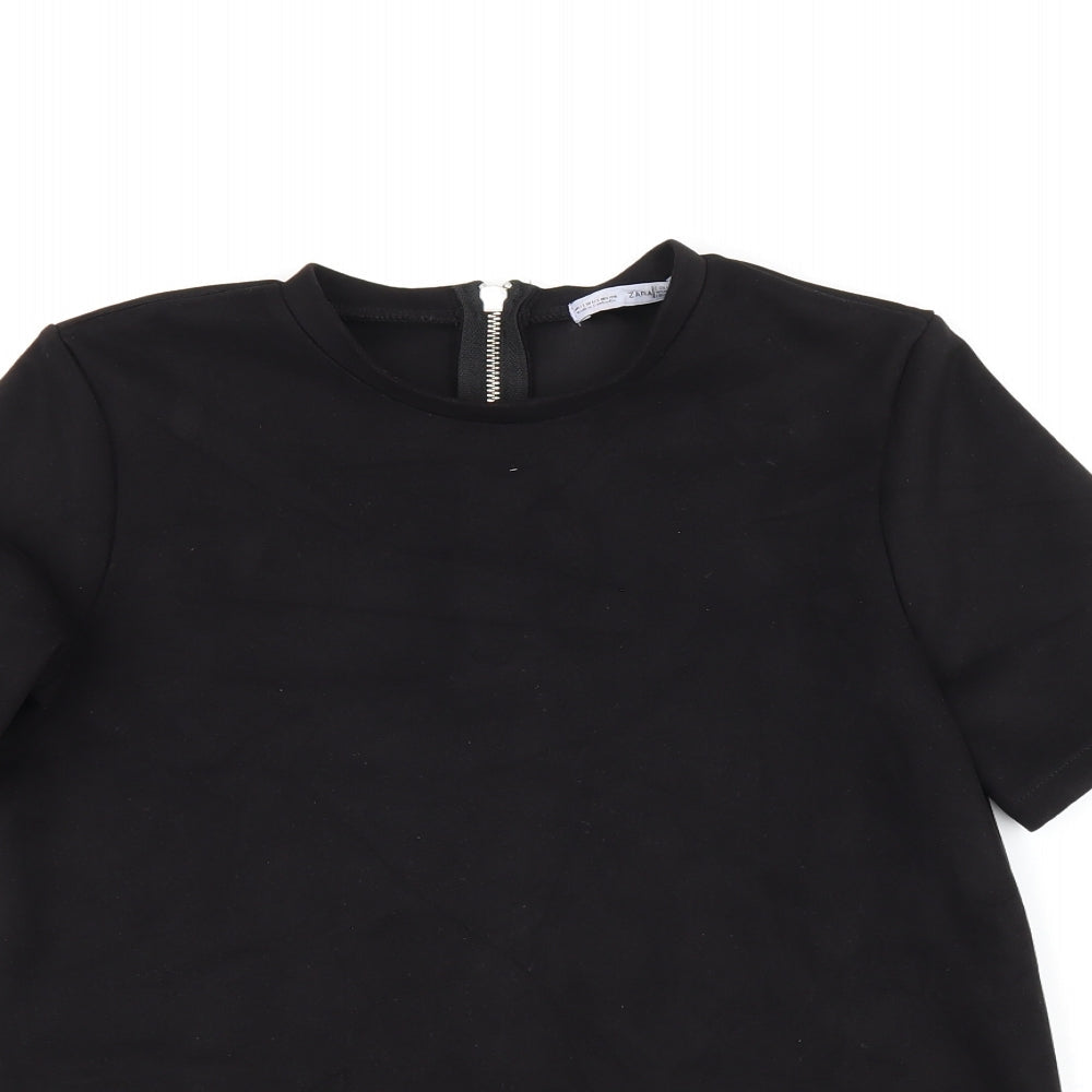 Womens UK Size S Zara Black Basic T-Shirt