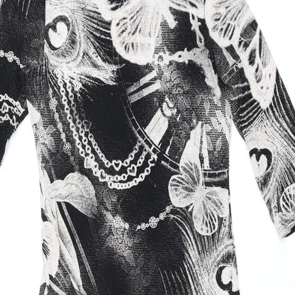 MANDI Womens Black Geometric Viscose Bodycon Size 12 Round Neck Pullover - Butterfly Print