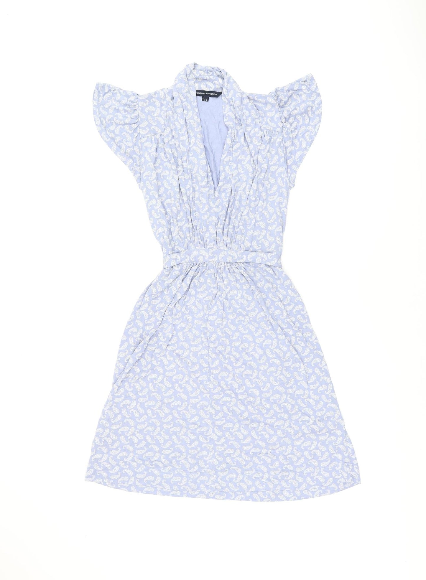 French Connection Womens Blue Geometric Viscose Skater Dress Size 8 V-Neck Pullover