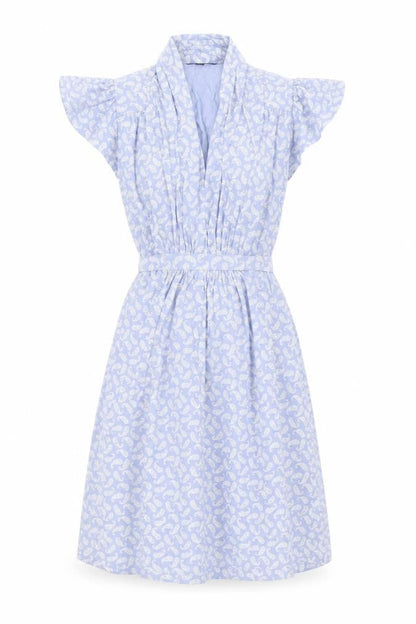 French Connection Womens Blue Geometric Viscose Skater Dress Size 8 V-Neck Pullover