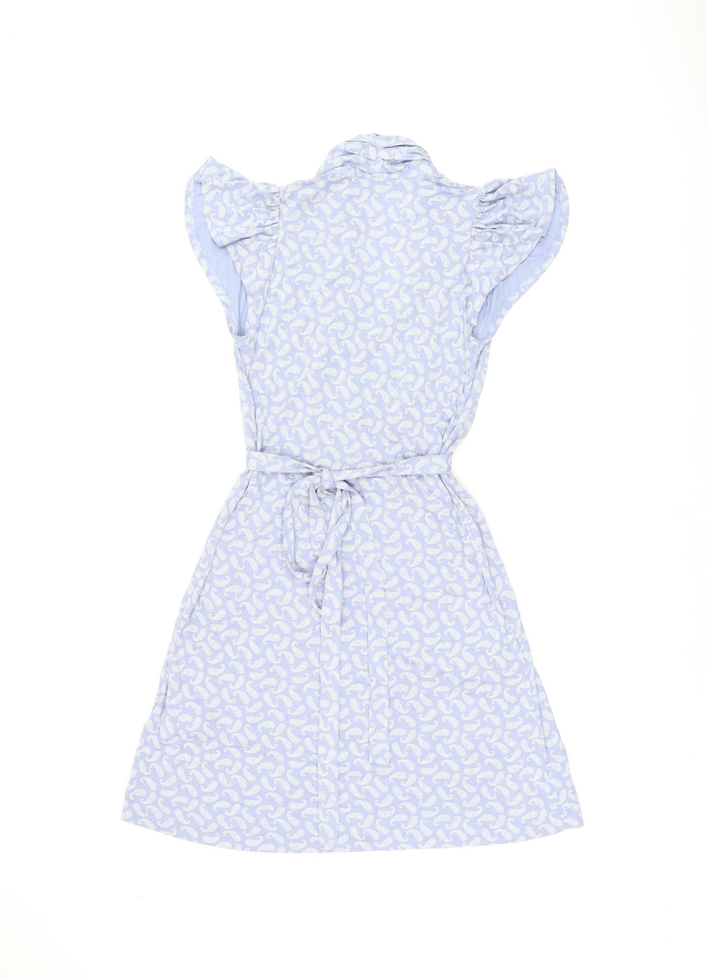 French Connection Womens Blue Geometric Viscose Skater Dress Size 8 V-Neck Pullover