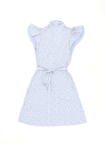 French Connection Womens Blue Geometric Viscose Skater Dress Size 8 V-Neck Pullover