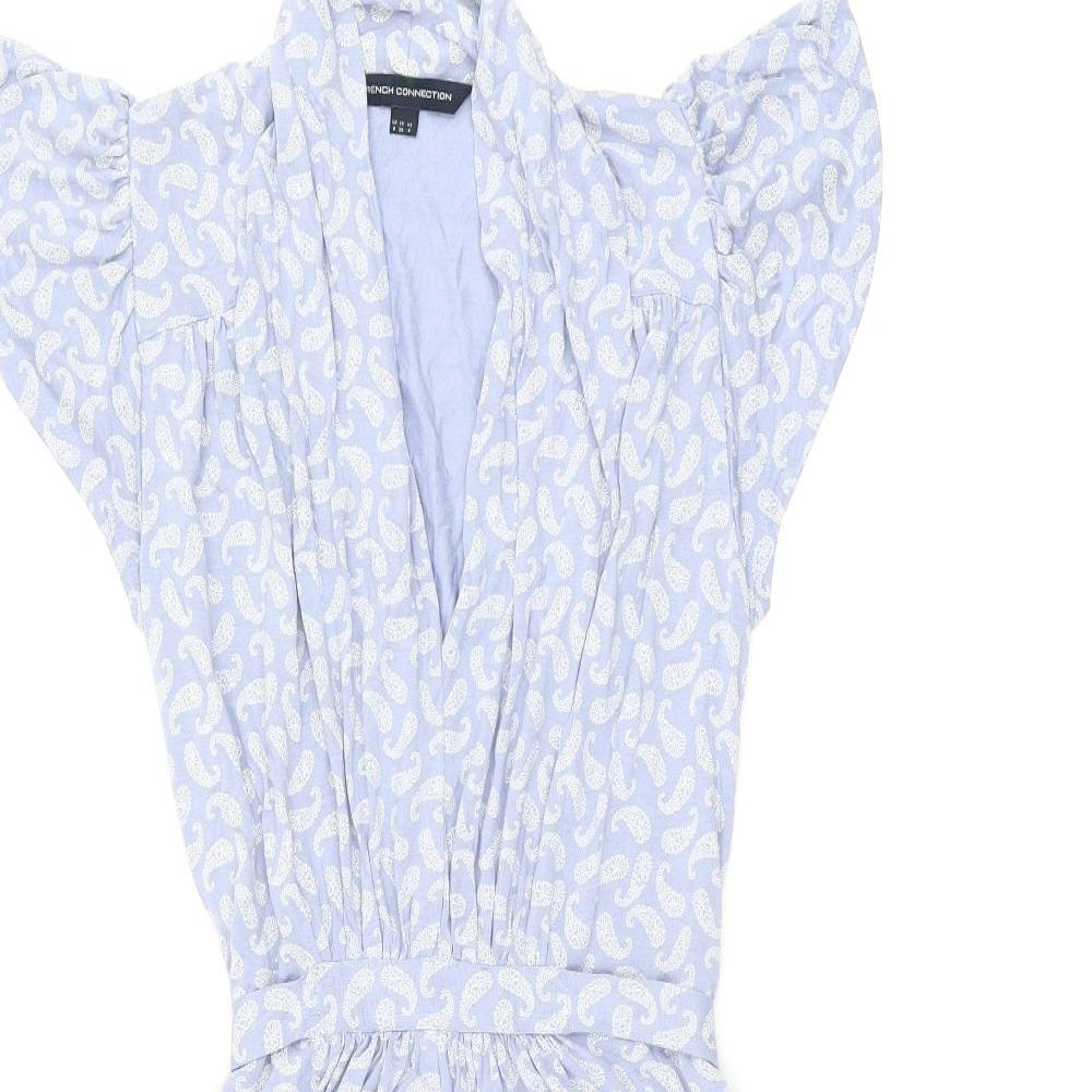 French Connection Womens Blue Geometric Viscose Skater Dress Size 8 V-Neck Pullover