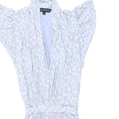 French Connection Womens Blue Geometric Viscose Skater Dress Size 8 V-Neck Pullover