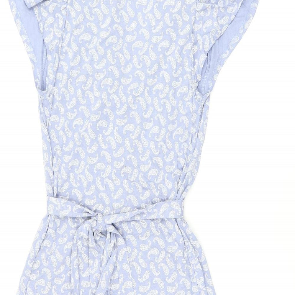 French Connection Womens Blue Geometric Viscose Skater Dress Size 8 V-Neck Pullover